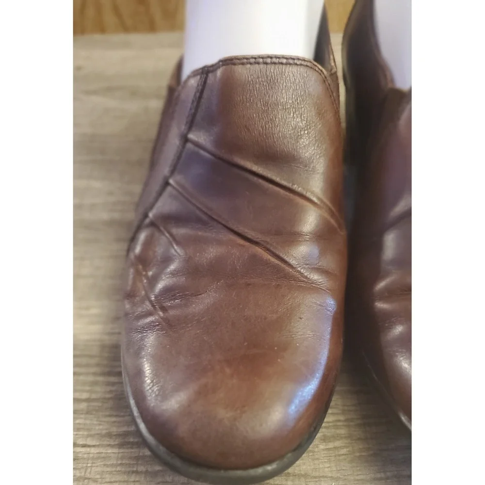 Clarks Partridge Leather Slip On Wedge Shoes Womens Size‎ 9 Brown